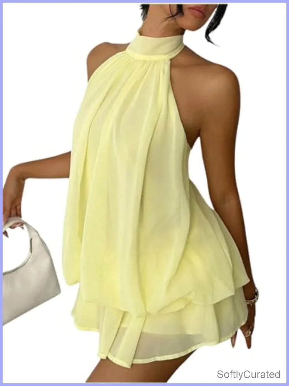 Chiffon Halter Drop Waist Flowy Mini Dress - Wedding Guest